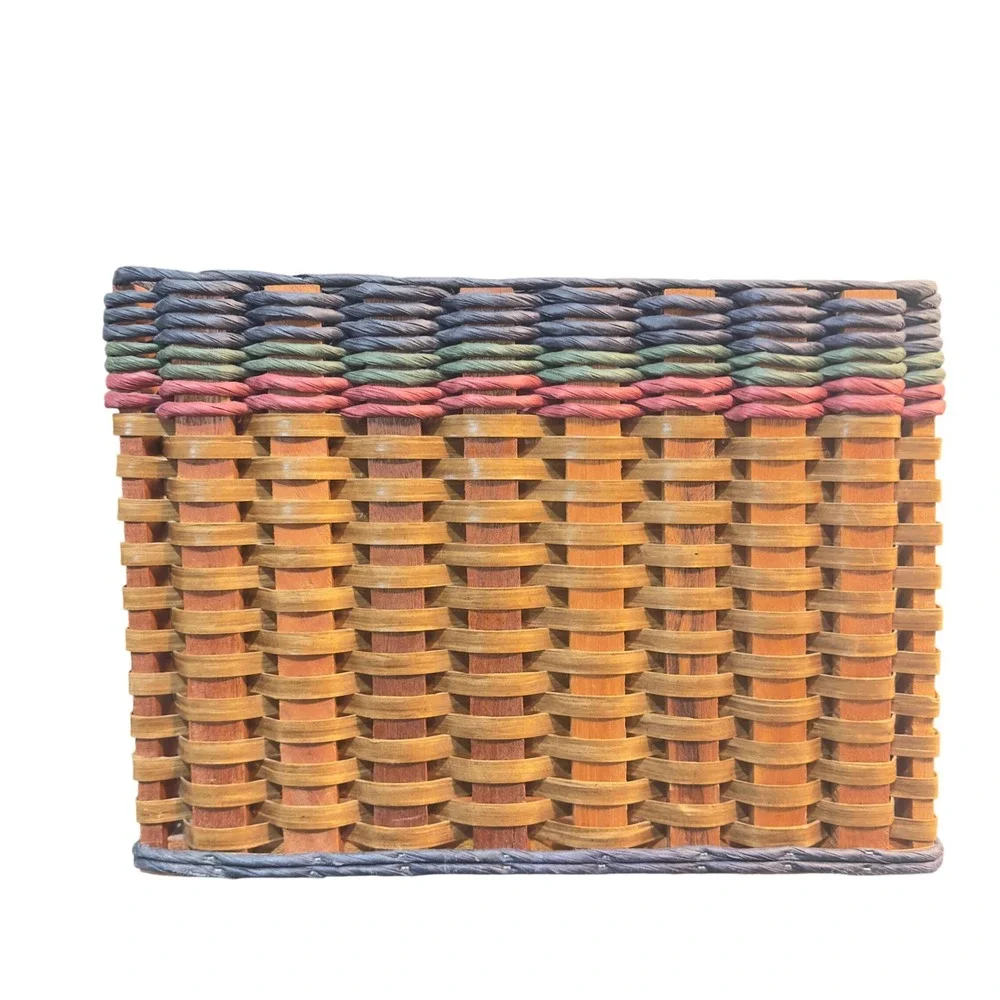Foxcreek Basket Co Handmade  Woven Wood Divided Organizer Basket Multicolor Trim